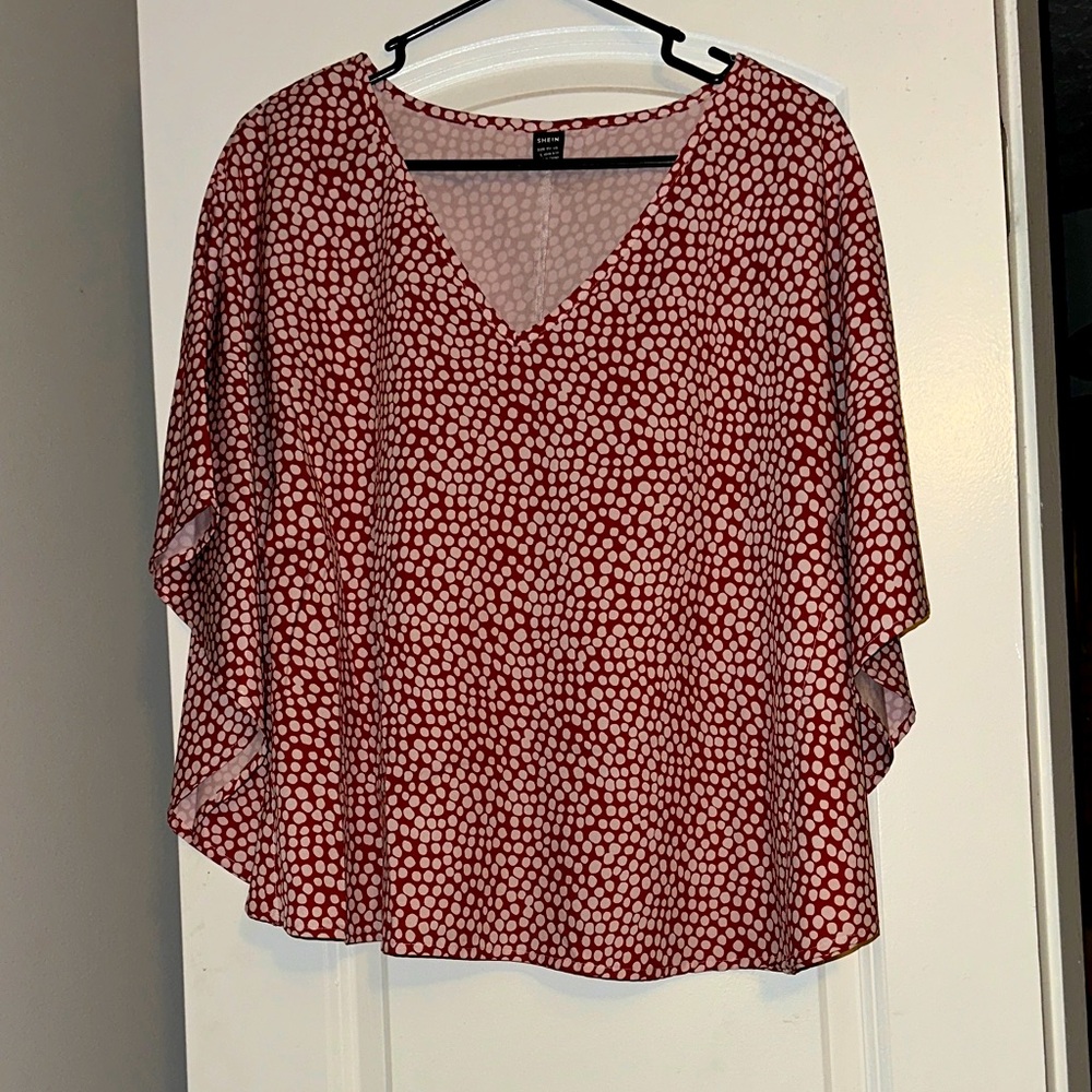 SHEIN Red and White Patterned Blouse
